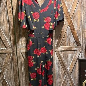 City Chic Black and Red Floral Jumpsuit
